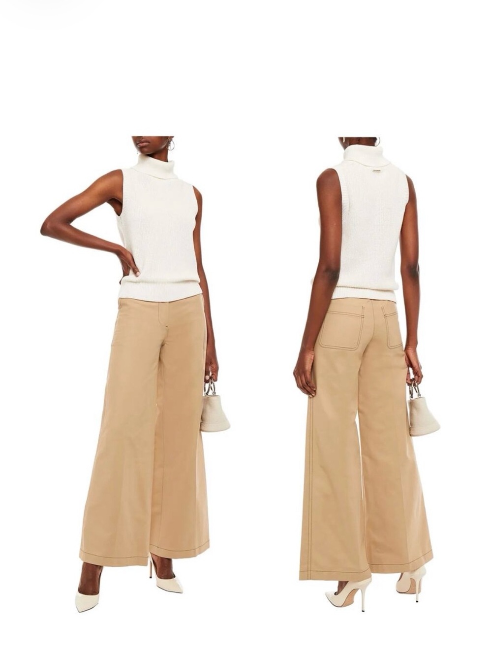 NEW ba&sh Dove Wide-Leg Stretch Cotton Pant in Beige